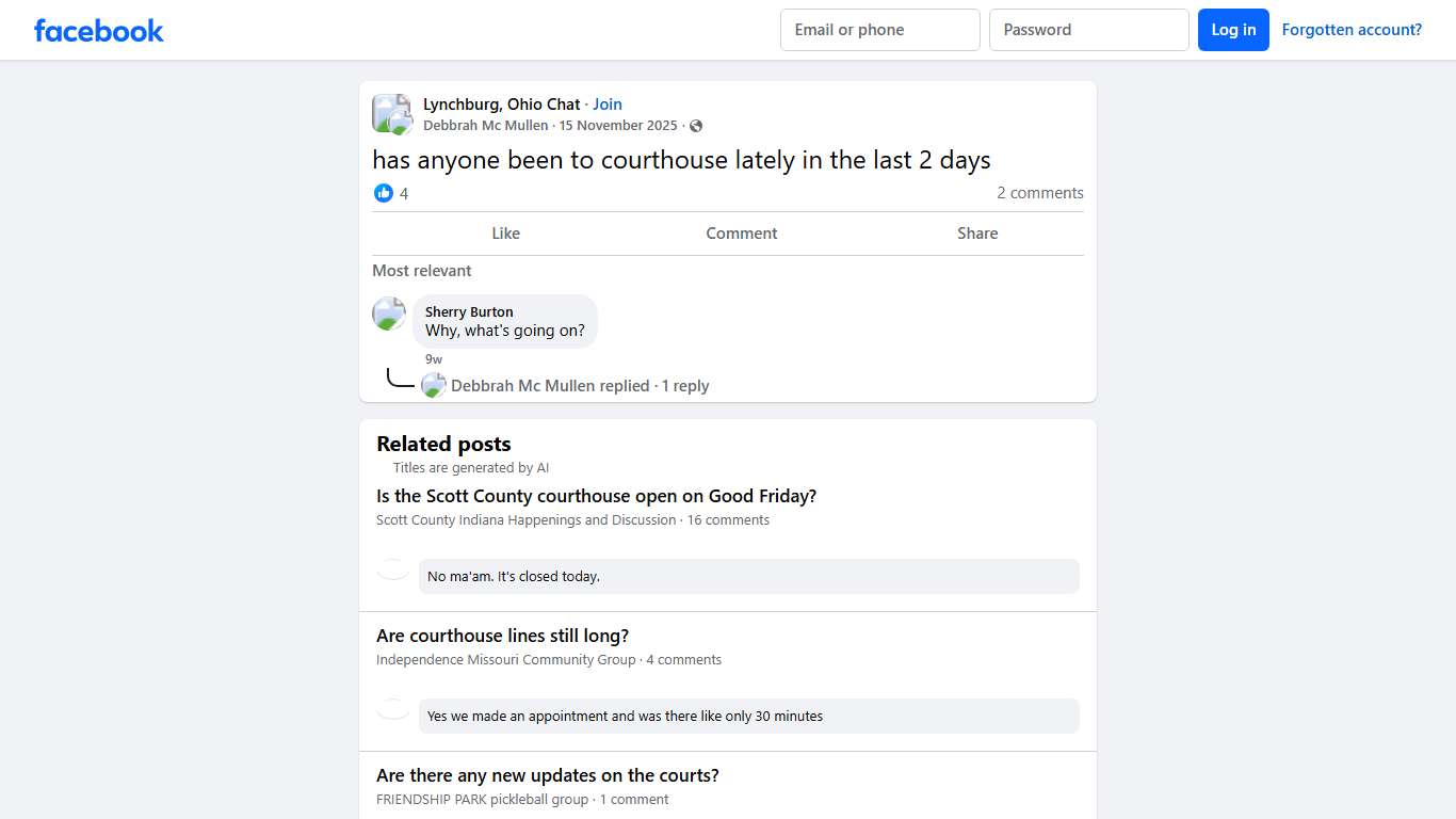 Lynchburg, Ohio Chat | has anyone been to courthouse lately in the last 2 days | Facebook